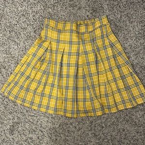 Shein Plaid Mini Pleated Yellow Skirt